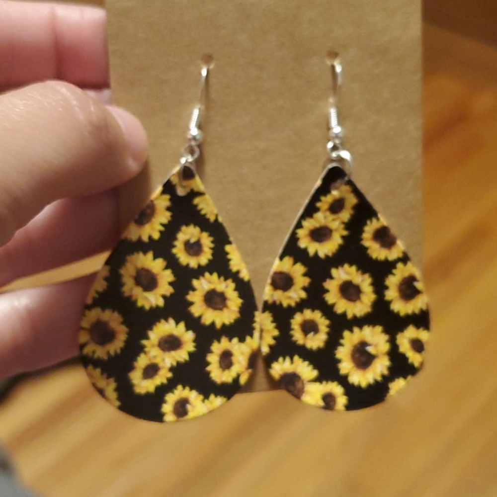 medium sunflower faux leather earrings